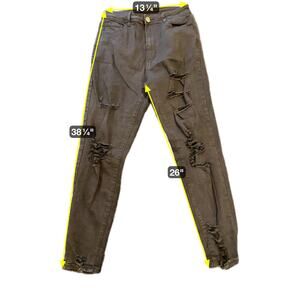 H&Y Fashion Jeans Womens Large Black Distressed High Rise Skinny Ripped Pants